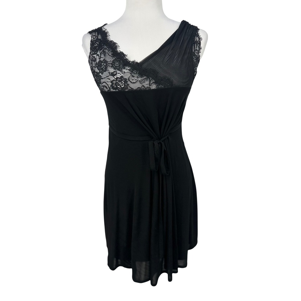 Bebe Dress Womens S Black Lace Mesh Cutout Tie Waist Cocktail Party Whimsigoth